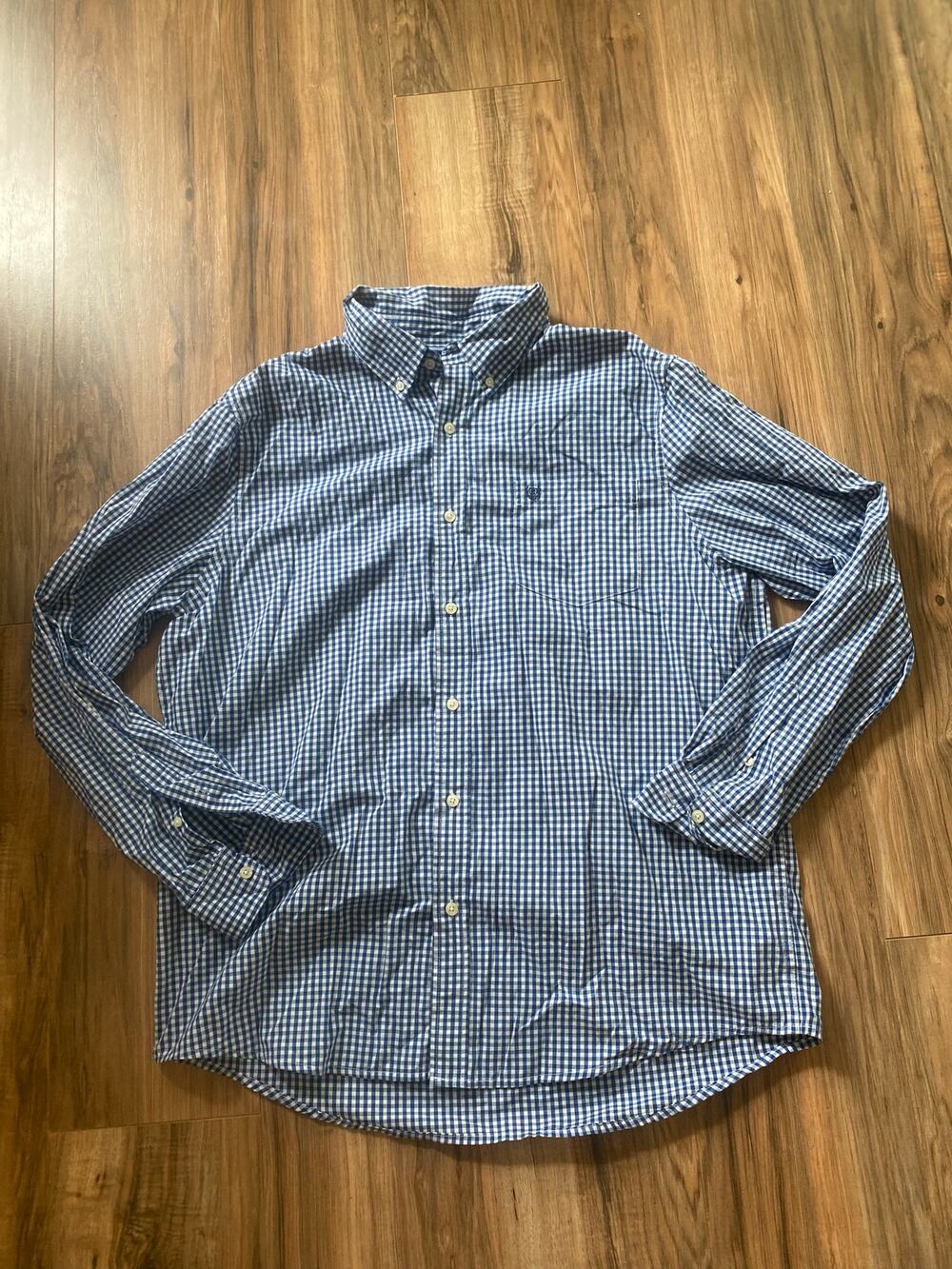 Chaps Mens White Blue Checkered Long Sleeve SZ XL